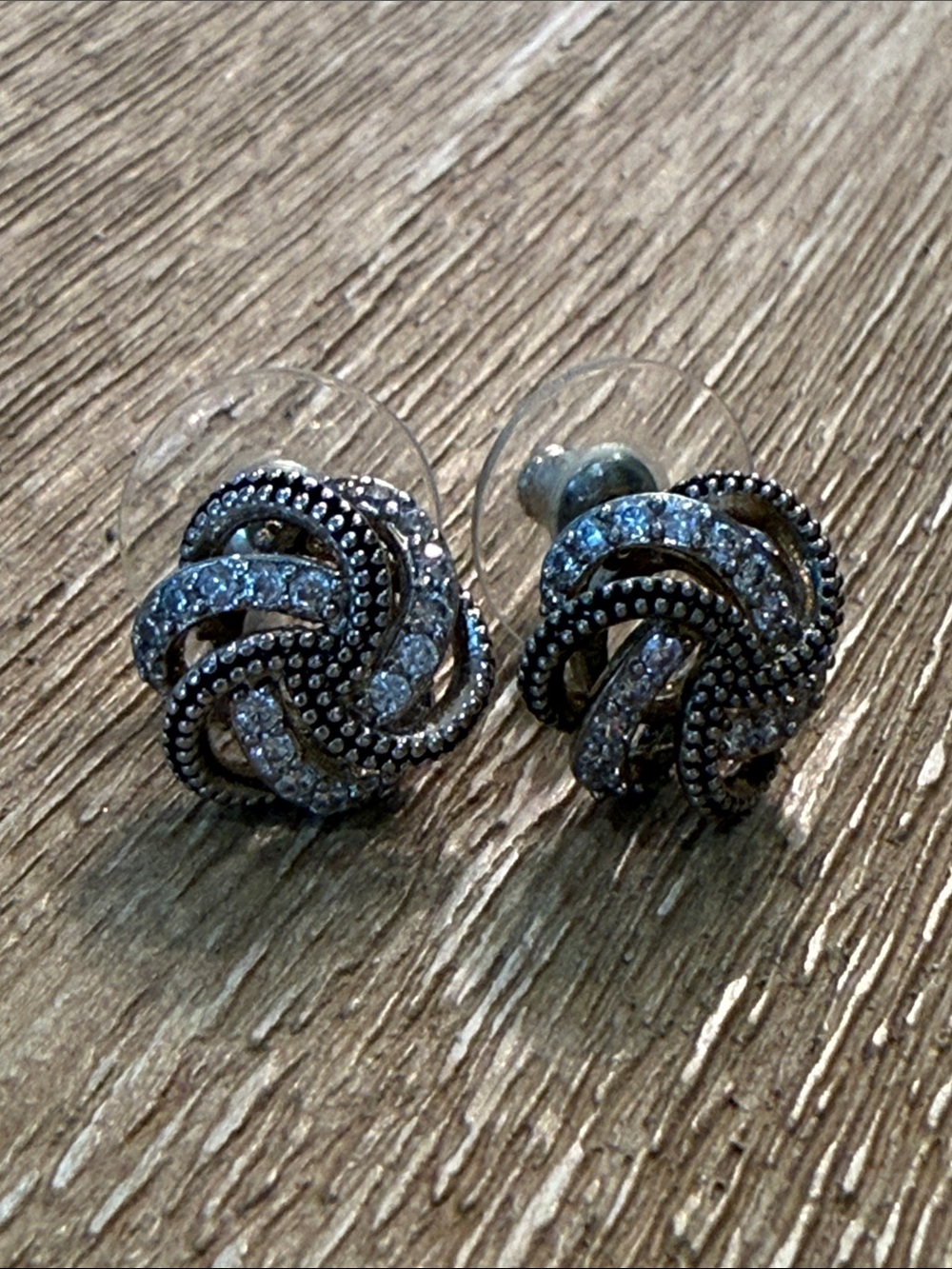 Park Lane Silver-Tone Knotted Crystal Stud Earrings